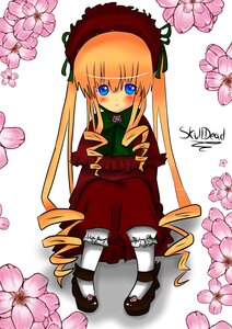 Rating: Safe Score: 0 Tags: 1girl blonde_hair bloomers blue_eyes blush bonnet bow bowtie dress drill_hair flower full_body image long_hair long_sleeves looking_at_viewer pink_flower red_dress shinku shoes sitting solo twintails very_long_hair white_background User: admin