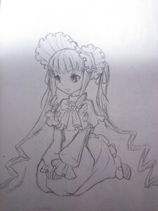 Rating: Safe Score: 0 Tags: 1girl bow bowtie dress drill_hair frills full_body image long_hair long_sleeves looking_at_viewer monochrome shinku solo traditional_media twin_drills twintails very_long_hair User: admin