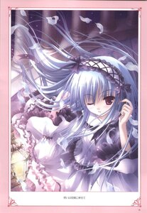 Rating: Safe Score: 0 Tags: 1girl border dress feathers frills hairband image lolita_fashion long_hair long_sleeves looking_at_viewer one_eye_closed red_eyes solo suigintou User: admin