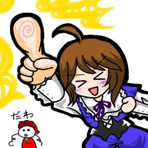 Rating: Safe Score: 0 Tags: 1girl >_< ahoge blush_stickers brown_hair closed_eyes dress image long_sleeves open_mouth pointing short_hair smile solo souseiseki thumbs_up xd User: admin