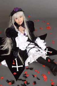 Rating: Safe Score: 0 Tags: 1girl dress flower frills gothic_lolita hairband lolita_fashion long_hair long_sleeves petals red_eyes rose rose_petals silver_hair sitting solo suigintou very_long_hair User: admin