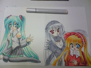 Rating: Safe Score: 0 Tags: 3girls blonde_hair blue_eyes dress hairband hatsune_miku image long_hair long_sleeves looking_at_viewer marker_(medium) multiple_girls open_mouth pair photo red_eyes shinku silver_hair suigintou traditional_media twintails very_long_hair white_hair User: admin