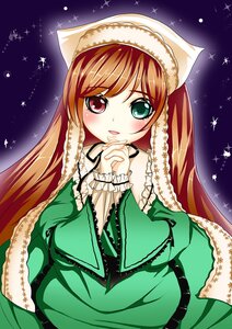 Rating: Safe Score: 0 Tags: 1girl blush brown_hair dress frills green_dress green_eyes hands_clasped heterochromia image long_hair long_sleeves looking_at_viewer open_mouth own_hands_together red_eyes smile solo sparkle suiseiseki very_long_hair User: admin