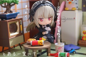 Rating: Safe Score: 0 Tags: 1girl blurry blurry_background blurry_foreground depth_of_field doll dress figure food gothic_lolita hairband lolita_fashion lolita_hairband long_hair photo red_eyes solo suigintou User: admin