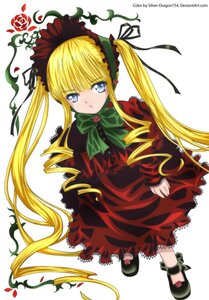 Rating: Safe Score: 0 Tags: 1girl blonde_hair blue_eyes bonnet bow bowtie dress drill_hair flower full_body green_bow image long_hair long_sleeves looking_at_viewer red_dress shinku shoes sidelocks simple_background solo standing twintails very_long_hair white_background User: admin