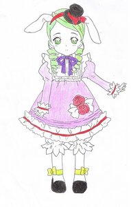 Rating: Safe Score: 0 Tags: 1girl animal_ears bloomers bow bunny_ears dress flower frills full_body green_eyes green_hair hat image kanaria puffy_sleeves rose solo striped top_hat User: admin