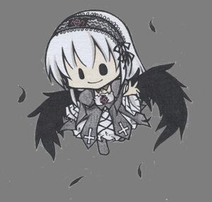 Rating: Safe Score: 0 Tags: 1girl black_feathers black_wings chibi dress feathered_wings feathers flower hairband image long_hair long_sleeves smile solo standing suigintou umbrella wings User: admin