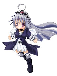 Rating: Safe Score: 0 Tags: 1girl ahoge blush boots dress frills full_body hairband image lolita_hairband long_hair long_sleeves looking_at_viewer open_mouth purple_eyes ribbon silver_hair smile solo striped suigintou thighhighs wings User: admin