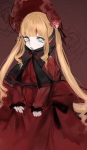 Rating: Safe Score: 0 Tags: 1girl bangs blonde_hair blue_eyes bow capelet dress image long_hair long_sleeves looking_at_viewer red_dress shinku solo twintails User: admin