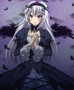 Rating: Safe Score: 0 Tags: 1girl black_dress dress feathers flower frills futaba_841 gothic_lolita hair_ribbon hairband hands_clasped hands_on_own_chest image juliet_sleeves lolita_fashion lolita_hairband long_hair long_sleeves looking_at_viewer open_mouth own_hands_together pink_eyes puffy_sleeves purple_eyes ribbon rose rozen_maiden silver_hair smile solo suigintou wings User: admin