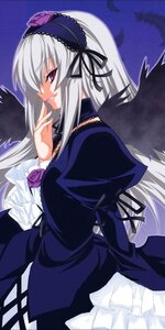 Rating: Safe Score: 0 Tags: 1girl black_wings dress finger_to_mouth flower frilled_sleeves frills hairband image juliet_sleeves long_hair long_sleeves looking_at_viewer pink_eyes puffy_sleeves rose silver_hair smile solo suigintou very_long_hair wings User: admin