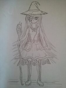 Rating: Safe Score: 0 Tags: 1girl boots cross-laced_footwear dress full_body greyscale hat image kirakishou lace-up_boots lineart long_hair monochrome sketch solo staff standing thigh_boots traditional_media witch_hat User: admin