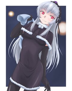 Rating: Safe Score: 0 Tags: 1girl black_dress black_santa_costume blush commentary_request cowboy_shot dress elbow_gloves fur_trim gloves hairband image kurai_(cry) long_hair looking_at_viewer pantyhose red_eyes rozen_maiden sack santa_costume silver_hair smile solo suigintou User: admin