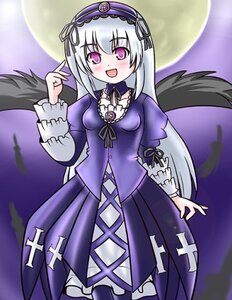 Rating: Safe Score: 0 Tags: 1girl :d black_wings blush dress frills full_moon hairband image juliet_sleeves lolita_hairband long_hair long_sleeves looking_at_viewer moon open_mouth pink_eyes puffy_sleeves silver_hair smile solo suigintou wings User: admin