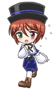Rating: Safe Score: 0 Tags: 1boy 1girl :o blue_dress blush brown_hair capelet chibi flying_sweatdrops full_body green_eyes hat heterochromia image long_sleeves red_eyes short_hair simple_background solo souseiseki top_hat white_background User: admin
