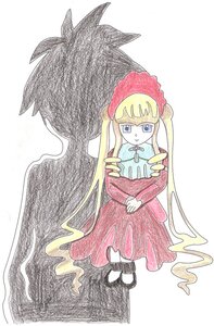 Rating: Safe Score: 0 Tags: 1boy 1girl bangs blonde_hair blue_eyes dress full_body image long_hair long_sleeves red_dress shinku sidelocks simple_background solo standing striped very_long_hair User: admin