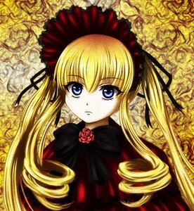 Rating: Safe Score: 0 Tags: 1girl blonde_hair blue_eyes bonnet bow bowtie capelet drill_hair expressionless flower green_bow image long_hair looking_at_viewer red_capelet red_dress rose shinku sidelocks solo twin_drills twintails yellow_background User: admin