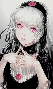 Rating: Safe Score: 0 Tags: 1girl choker closed_mouth doll_joints dress flower frills gothic_lolita grey_background hairband image joints lolita_fashion lolita_hairband long_hair looking_at_viewer pink_eyes red_flower red_rose rose silver_hair solo suigintou User: admin
