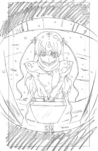 Rating: Safe Score: 0 Tags: 1girl bag barasuishou greyscale hair_ornament image looking_at_viewer monochrome rain scarf smile solo teeth twintails umbrella User: admin