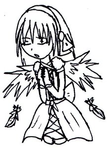 Rating: Safe Score: 0 Tags: 1girl blush dress full_body greyscale image monochrome open_mouth ribbon simple_background solo standing suigintou white_background wings User: admin