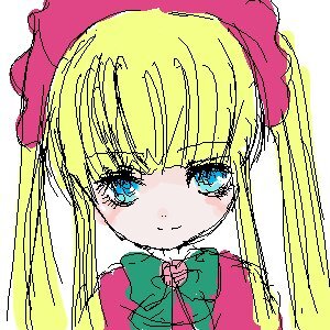 Rating: Safe Score: 0 Tags: 1girl blonde_hair blue_eyes bow bowtie dress image looking_at_viewer pink_bow portrait shinku smile solo User: admin