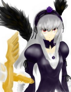 Rating: Safe Score: 0 Tags: 1girl black_dress black_wings detached_collar dress feathered_wings feathers flower frills hairband image juliet_sleeves long_hair long_sleeves looking_at_viewer puffy_sleeves red_eyes rose silver_hair simple_background solo suigintou upper_body white_background wings User: admin