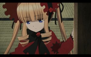 Rating: Safe Score: 0 Tags: 1girl bangs blonde_hair blue_eyes bonnet bow dress drill_hair flower hat image letterboxed long_hair looking_at_viewer red_dress red_flower rose shinku sidelocks solo twintails User: admin