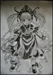 Rating: Safe Score: 0 Tags: 1girl black_border bonnet bow bowtie dress frills full_body greyscale image letterboxed long_hair long_sleeves looking_at_viewer monochrome shinku simple_background solo standing twintails very_long_hair User: admin