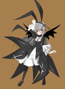 Rating: Safe Score: 0 Tags: 1girl blush cross dress frills full_body hairband image long_hair long_sleeves pantyhose red_eyes rose silver_hair simple_background solo standing suigintou wings User: admin