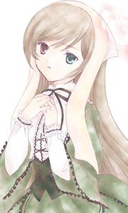 Rating: Safe Score: 0 Tags: 1girl black_ribbon dress frills green_dress green_eyes heterochromia image long_hair long_sleeves looking_at_viewer ribbon simple_background solo suiseiseki very_long_hair white_background User: admin