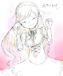 Rating: Safe Score: 0 Tags: 1girl blush closed_eyes closed_mouth dress facing_viewer frills heart image long_hair long_sleeves ribbon sketch smile solo suiseiseki very_long_hair User: admin