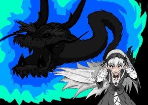 Rating: Safe Score: 0 Tags: 1girl black_dress black_wings dress flower frills hairband image lolita_hairband long_hair long_sleeves open_mouth red_eyes ribbon rose silver_hair solo suigintou teeth wings User: admin