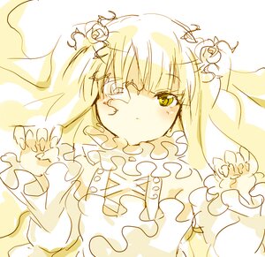 Rating: Safe Score: 0 Tags: 1girl bangs dress eyebrows_visible_through_hair flower frills hair_flower hair_ornament image kirakishou long_hair monochrome rose solo two_side_up upper_body yellow_eyes User: admin