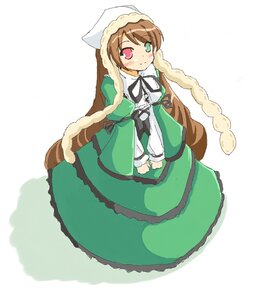 Rating: Safe Score: 0 Tags: 1girl black_ribbon blush brown_hair dress frills green_dress green_eyes heterochromia image long_hair long_sleeves looking_at_viewer red_eyes ribbon smile solo suiseiseki very_long_hair white_background User: admin