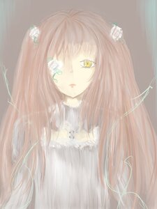 Rating: Safe Score: 0 Tags: 1girl bangs brown_hair dress flower hair_flower hair_ornament image kirakishou long_hair looking_at_viewer rose simple_background solo upper_body white_flower white_rose yellow_eyes User: admin