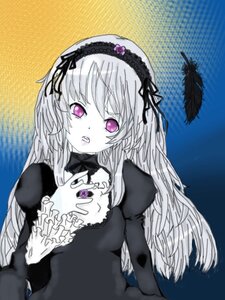Rating: Safe Score: 0 Tags: 1girl black_dress black_wings detached_collar dress feathers frills hairband image long_hair long_sleeves looking_at_viewer pink_eyes puffy_sleeves solo suigintou upper_body wings User: admin