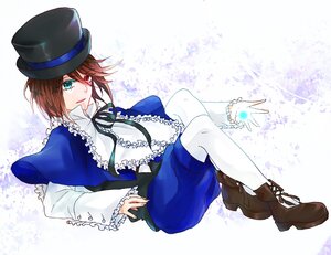 Rating: Safe Score: 0 Tags: 1boy boots brown_hair capelet frills hat heterochromia image long_sleeves pantyhose red_eyes ribbon short_hair shorts solo souseiseki top_hat white_legwear User: admin