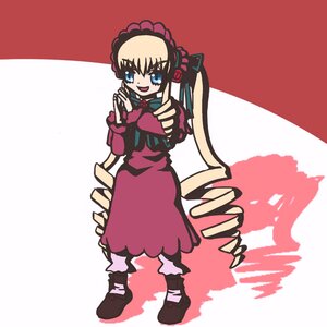 Rating: Safe Score: 0 Tags: 1girl blonde_hair blue_eyes bonnet dress drill_hair full_body image long_hair long_sleeves looking_at_viewer open_mouth red_dress shinku smile solo standing twin_drills User: admin