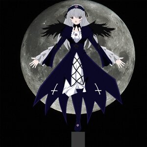 Rating: Safe Score: 0 Tags: 1girl black_wings boots detached_collar dress flower frills full_body full_moon hairband image long_hair long_sleeves looking_at_viewer moon pink_eyes silver_hair solo suigintou wings User: admin