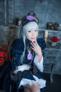 Rating: Safe Score: 0 Tags: 1girl bangs blunt_bangs chair dress flower gothic_lolita lips lolita_fashion long_hair looking_at_viewer red_eyes red_flower red_rose rose sitting solo suigintou User: admin