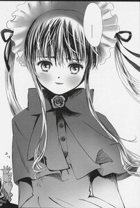 Rating: Safe Score: 0 Tags: 1girl blush capelet dress greyscale image long_hair long_sleeves monochrome rose shinku sidelocks solo twintails User: admin