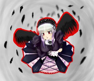 Rating: Safe Score: 0 Tags: 1girl auto_tagged black_dress black_feathers black_wings dress feathered_wings feathers frilled_sleeves frills from_above grey_background hairband image long_hair long_sleeves looking_at_viewer puffy_sleeves red_eyes ribbon silver_hair solo suigintou wings User: admin