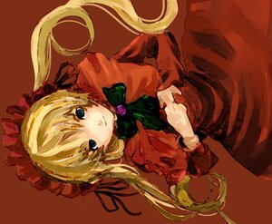 Rating: Safe Score: 0 Tags: 1girl blonde_hair blue_eyes bonnet bow bowtie dress flower green_bow image long_hair long_sleeves looking_at_viewer red_dress rose shinku simple_background solo twintails very_long_hair User: admin