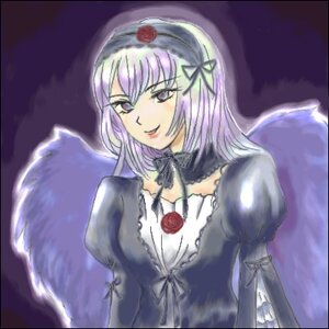 Rating: Safe Score: 0 Tags: 1girl black_wings detached_collar dress flower frills hairband image long_hair long_sleeves looking_at_viewer pink_eyes puffy_sleeves silver_hair solo suigintou upper_body wings User: admin