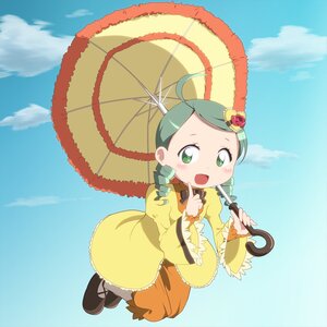 Rating: Safe Score: 0 Tags: 1girl blush cloud day flower green_eyes green_hair hair_ornament holding_umbrella image kanaria long_sleeves open_mouth parasol shoes sky smile solo umbrella User: admin