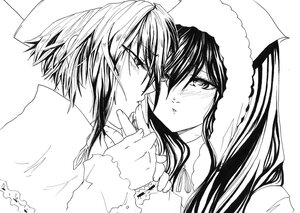 Rating: Safe Score: 0 Tags: 2girls blush couple greyscale image long_hair looking_at_another monochrome multiple_girls pair parted_lips souseiseki suiseiseki towel_on_head upper_body yuri User: admin