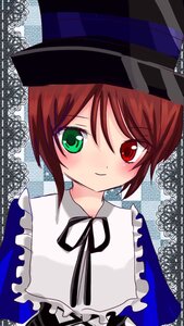 Rating: Safe Score: 0 Tags: 1girl blue_dress blush brown_hair dress frills green_eyes hat heterochromia image looking_at_viewer red_eyes ribbon short_hair smile solo souseiseki upper_body User: admin