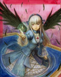 Rating: Safe Score: 0 Tags: 1girl bad_id bad_pixiv_id bird black_wings doll_joints dress feathered_wings feathers flower frills hairband highres image joints long_hair long_sleeves looking_at_viewer purple_eyes red_eyes ribbon rose rozen_maiden silver_hair solo suigintou tafuto traditional_media very_long_hair wings User: admin