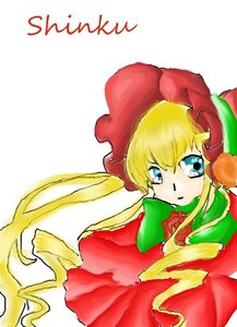 Rating: Safe Score: 0 Tags: 1girl blonde_hair blue_eyes bonnet bow bowtie dress flower green_bow hat image long_hair long_sleeves looking_at_viewer red_dress shinku simple_background solo white_background User: admin