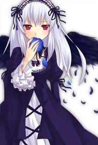 Rating: Safe Score: 0 Tags: 1girl black_wings blush dress feathers food frills gothic_lolita hair_ornament hairband hijiki_(hijikini) holding holding_fruit image juliet_sleeves lolita_fashion long_hair long_sleeves looking_at_viewer pink_eyes puffy_sleeves red_eyes ribbon rozen_maiden silver_hair solo suigintou wings User: admin